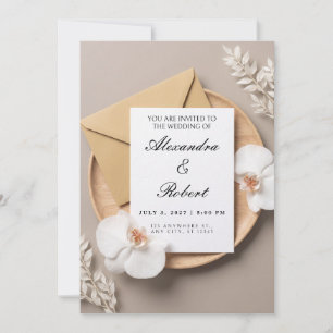 Convite de Casamento Orquídea Moth Branca Envelope