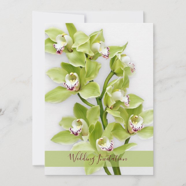 Convite de Casamento Orquídeo de Cymbidium Verde 5 (Frente)