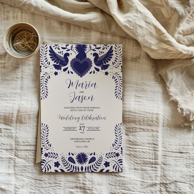 Convite de Casamento Otomi Tenangos Violeta Índigo (Mexican Indigo Violet Otomi Tenangos Boda Wedding Invitation)