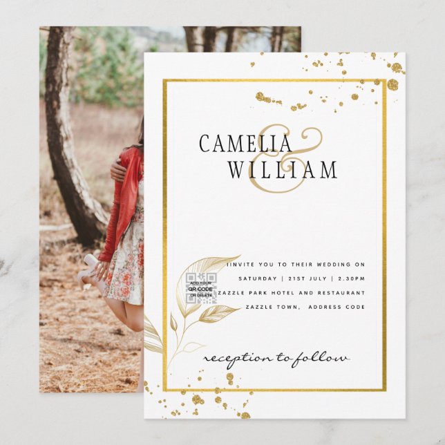Convite de Casamento ou Anúncio de Data com QR COD (Frente/Verso)