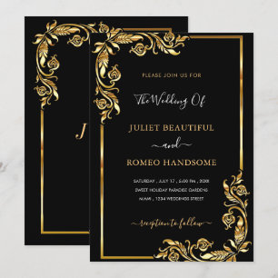 Convite de Casamento Ouro Preto Moldura Floral Dou