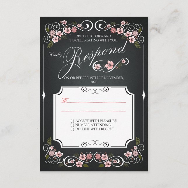 Convite de Casamento Ousado com Lousa Floral Vinta (Frente)