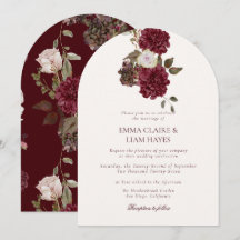 Convite de Casamento Outonal Arqueado Borgonha Tem