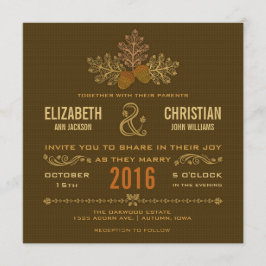 Convite de Casamento Outono com Bolotas e Folhas d