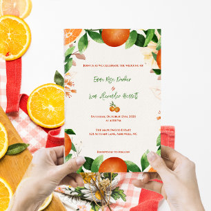 Convite de Casamento Outono com Laranja Rústico e 