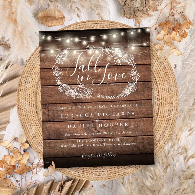 Convite de Casamento Outono com Luzes Rústicas de  (Budget Rustic String Light Fall Wedding Invitation)