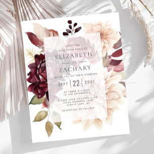 Convite de Casamento Outono Floral Burgundy Orçame