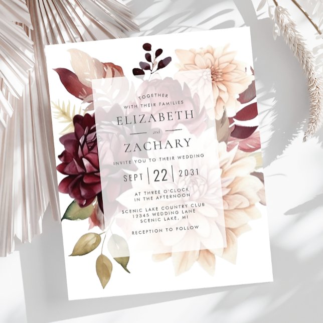 Convite de Casamento Outono Floral Burgundy Orçame (Criador carregado)