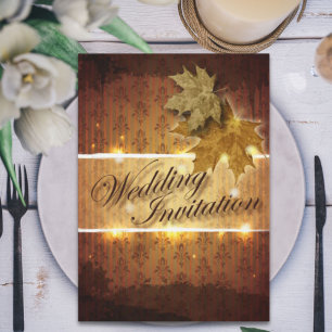 Convite de Casamento Outono Folhas Douradas de Dam
