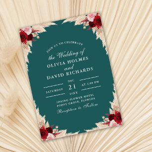 Convite de Casamento Outono Rosa Tropical Turquesa