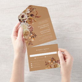 Convite de Casamento Outono Todo em Um Dourado