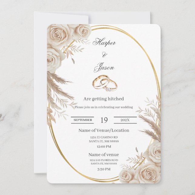 Convite de casamento Oval Boho anel (Frente)
