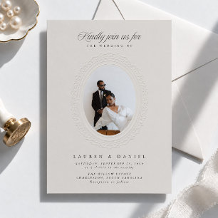 Convite de Casamento Oval com Relevo Falso Vintage