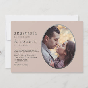 Convite de Casamento Oval em Rosa Empoeirado com F
