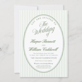 Convite de Casamento Oval Listrado em Verde Sage