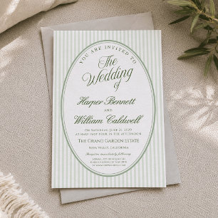 Convite de Casamento Oval Listrado em Verde Sage