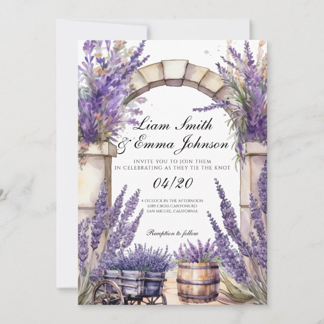 Convite de Casamento paisagem de Lavanda da Proven (Frente)