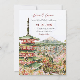 Convite de Casamento Paisagem Japonesa Aquarela Vi