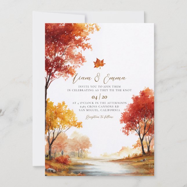 Convite de Casamento Paisagem Outonal Rústica de O (Frente)