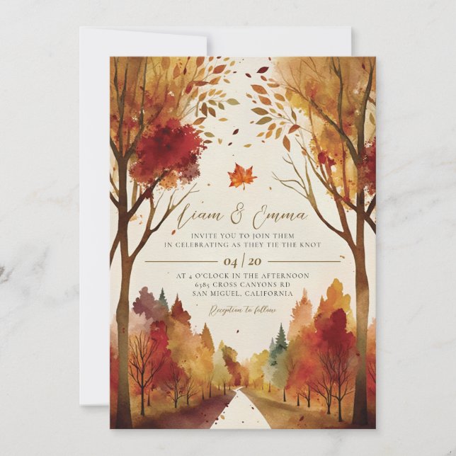 Convite de Casamento Paisagem Outonal Rústica de O (Frente)