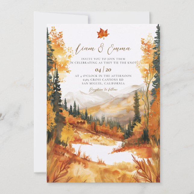 Convite de Casamento Paisagem Outono Rústico (Frente)
