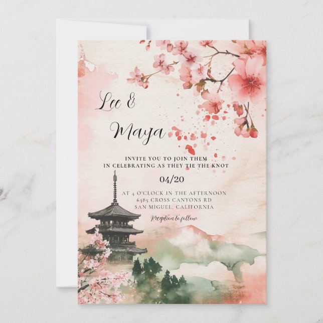 Convite de Casamento Paisagem Tradicional Japonesa (Frente)