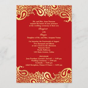 Convite de casamento Paisley com programas Flat