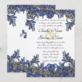 Convite de Casamento Paisley Pavão Azul Marinho e