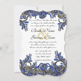 Convite de Casamento Paisley Pavão Azul Marinho e 