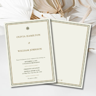 Convite de Casamento Palma Marfim e Dourado