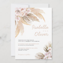 Convite de casamento Pampas boho beige