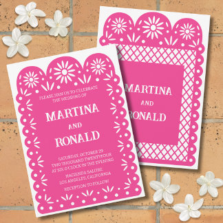 Convite de casamento papel picado mexicano rosa