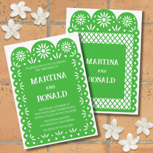 Convite de casamento papel picado mexicano verde