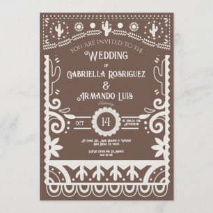 Convite de Casamento Papel Picado Rustic Brown & W