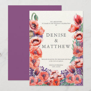 Convite de Casamento Papoula com Fundo de Dália