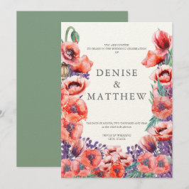 Convite de Casamento Papoula com Fundo de Manjeric