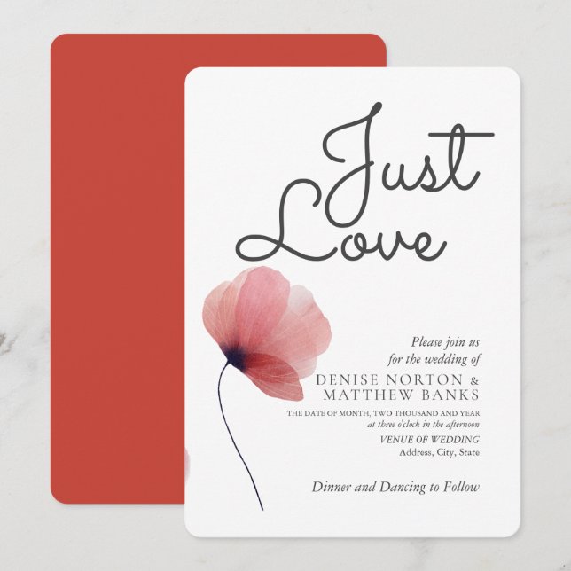 Convite de Casamento Papoulas de Papel de Seda (Frente/Verso)