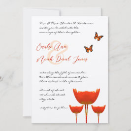 Convite de Casamento Papoulas Laranja Ameixa Borbo