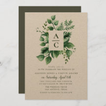 Convite de casamento para a kraft de folhagem de v