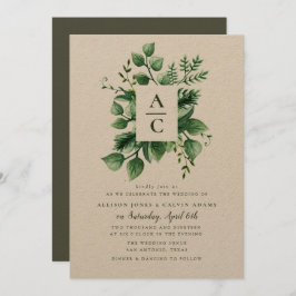 Convite de casamento para a kraft de folhagem de v