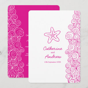Convite de casamento para a praia cor-de-rosa com