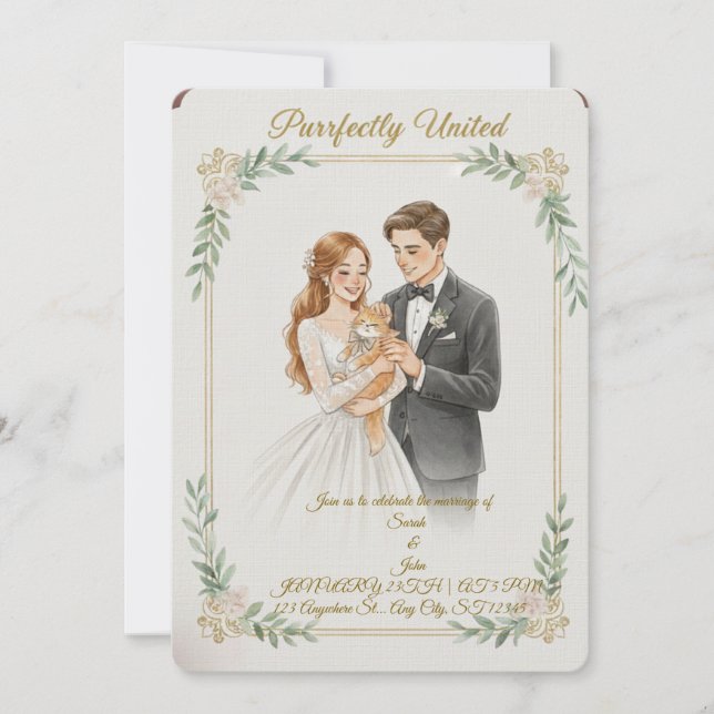 convite de casamento para amantes de gatos (Frente)