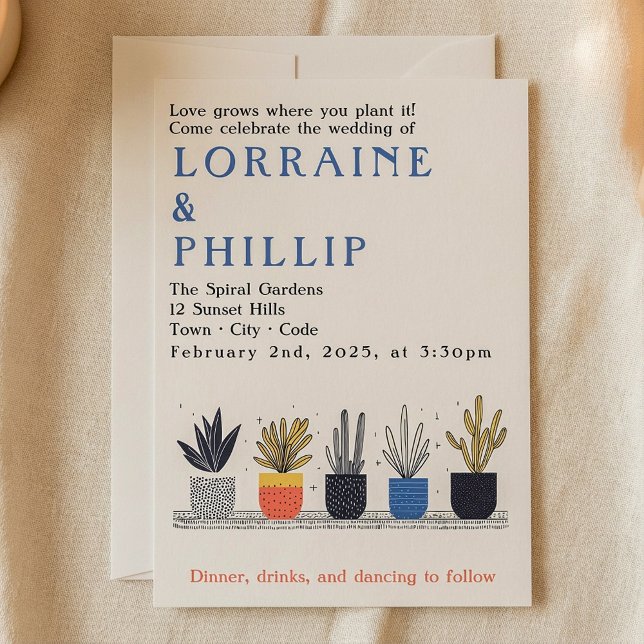 Convite de casamento para amantes de plantas de ca (Fun house plant lover wedding invitation)
