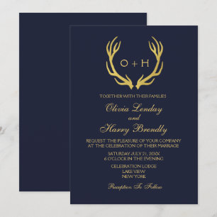 Convite de Casamento para Antlers Russos Dourados 