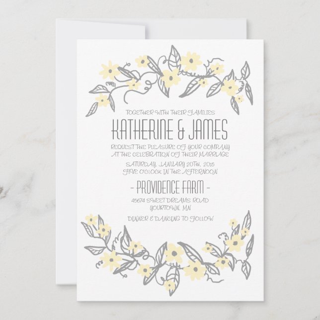 Convite de casamento para Banners Florais de Cinza (Frente)