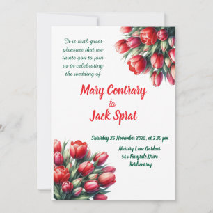 Convite de casamento para buquê de tulipa vermelha