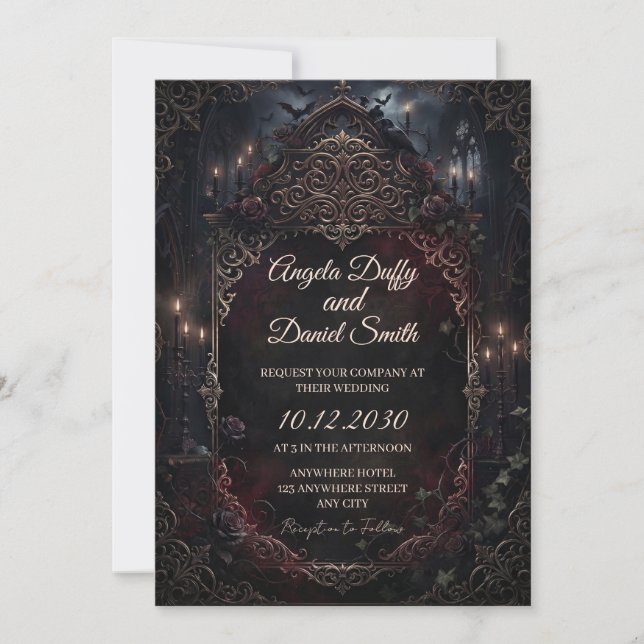 Convite de Casamento para Catedral Gótica Escura (Frente)
