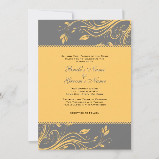 Convite de casamento para Cinzas e espirais florai (Frente)