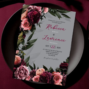 convite de casamento para cinzas florais elegantes