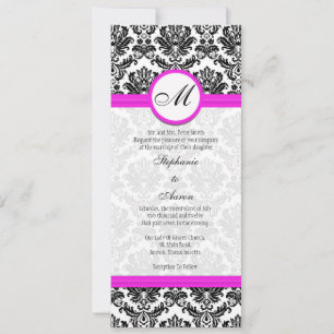 Convite de Casamento para Damasco Preto e Rosa